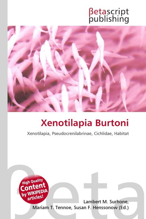 "Xenotilapia Burtoni" steht in großer roter Schrift. Darunter: "Xenotilapia, Pseudocrenilabrinae, Cichlidae, Habitat". Oben ein Verlagslogo.