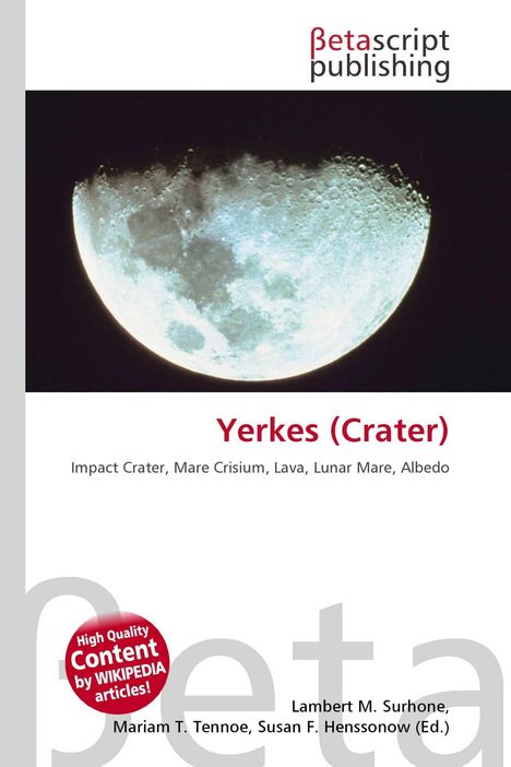"Yerkes (Crater)" in Rot. Oben ein Logo von Betascript Publishing. Foto eines Mondkraters darunter.