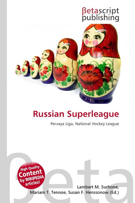 Text: Russische Superliga, Pervaya Liga, National Hockey League. Illustration: Matrjoschka-Puppen in Reihe.