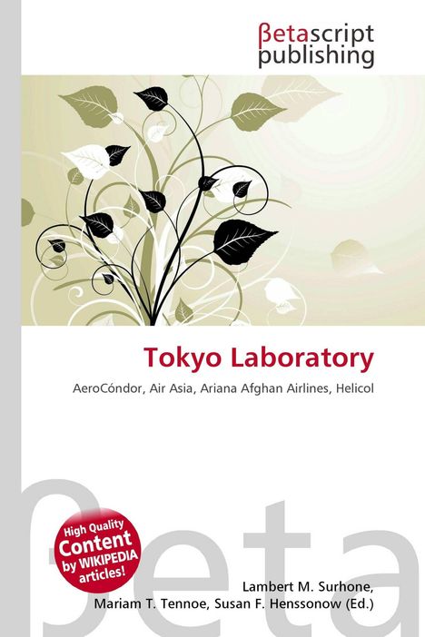 "Tokyo Laboratory. AeroCóndor, Air Asia, Ariana Afghan Airlines, Helicol." Illustration mit schwarzen und weißen Blättern.