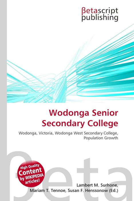Text: "Wodonga Senior Secondary College" und weitere Infos. Oben rechts ein Verlagslogo, darunter ein blaues, abstraktes Muster.