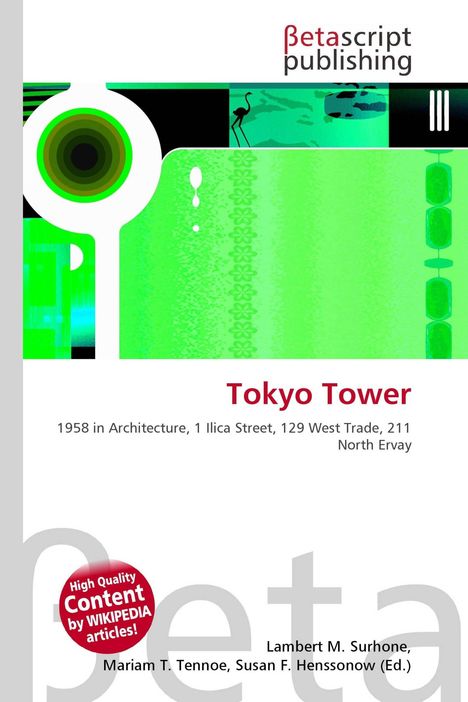 Tokyo Tower, 1958 in Architecture. Grünes modernes Design mit abstrakten Formen und Straußen-Silhouette.