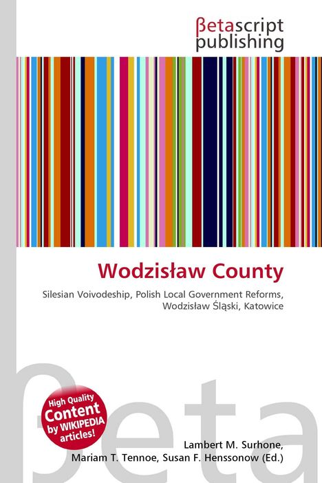 "Wodzisław County" in Rot, darunter Beschreibung. Buntes Streifenmuster oben, "Betascript Publishing" als Logo.