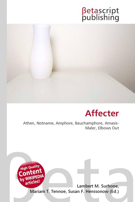 Text oben: Betascript Publishing. Titel: Affeacter. Wörter: Athen, Amphore, Elbows Out. Autoren: Lambert M. Surhone et al.