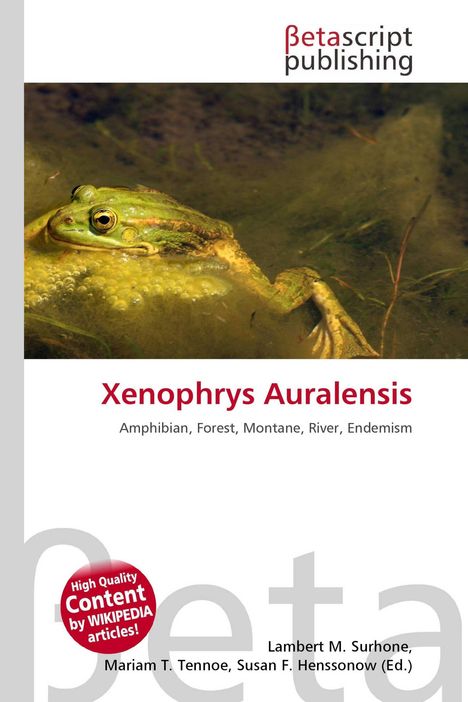 "Xenophrys Auralensis" in roter Schrift, Frosch im Wasser, Betascript-Logo oben, rote runde Marke links.