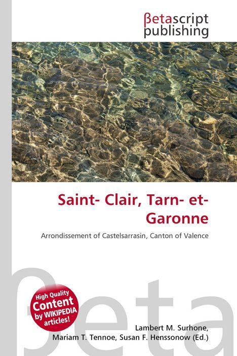 "Saint-Clair, Tarn-et-Garonne" in roter Schrift. Wasseroberfläche mit Lichtreflexionen.