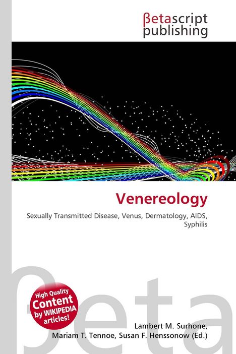 Titel: Venereology. Beschreibung: Sexuell übertragbare Krankheiten. Oben links ein farbenfrohes Muster auf schwarzem Hintergrund.
