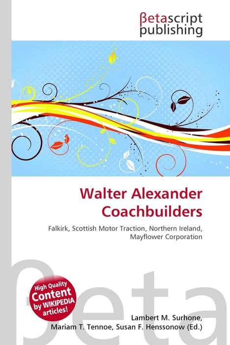 "Betascript publishing", "Walter Alexander Coachbuilders", dekoratives Muster mit geschwungenen Linien und Blättern.