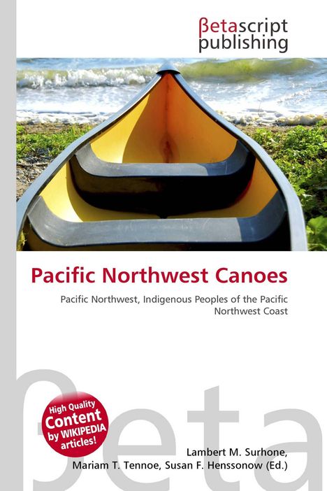 "Pacific Northwest Canoes" mit einem Foto eines am Ufer liegenden Kanus und Wellen. Betascript Publishing Logo oben.
