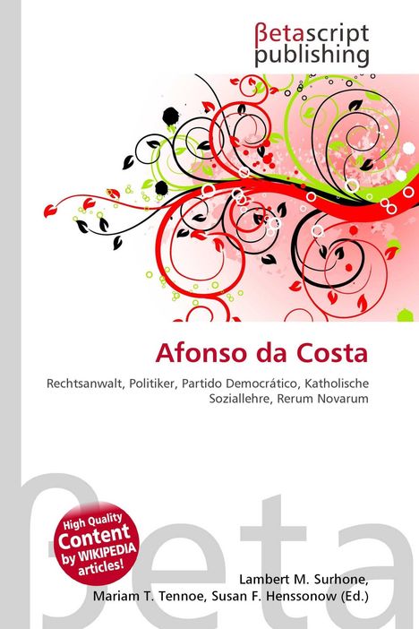 „Afonso da Costa“, Verzierungen mit roten und grünen Ranken und Blättern, Verleger: Betascript Publishing.