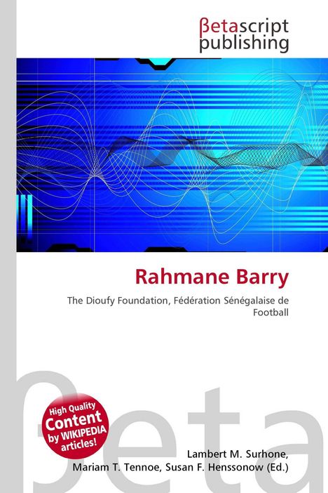 "Rahmane Barry", "The Dioufy Foundation, Fédération Sénégalaise de Football". Blaues Muster, wellenförmig im Hintergrund.