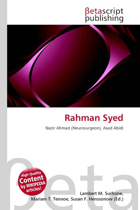 "Betascript Publishing" oben, "Rahman Syed" in Rot, darunter "Nazir Ahmad (Neurosurgeon), Asad Abidi". Ovales Kunstdesign in Rosa.