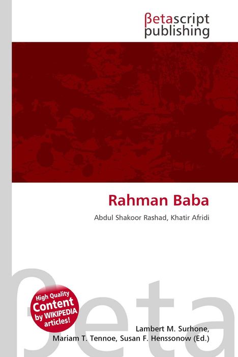 "Betascript Publishing. Rahman Baba, Abdul Shakoor Rashad, Khatir Afridi. Roter, marmorierter Hintergrund oben."