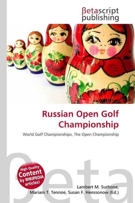 „Russian Open Golf Championship“ steht im Vordergrund. Daneben sind Matroschka-Puppen mit Blumenmotiven abgebildet.