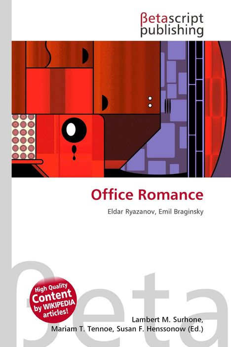 Betascript publishing. Office Romance. Eldar Ryazanov, Emil Braginsky. Abstrakte rote und lilafarbene Grafik.