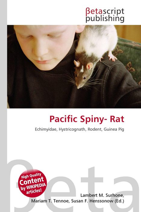 "Pacific Spiny-Rat" steht in roter Schrift. Ein Kind mit einer Ratte auf der Schulter.