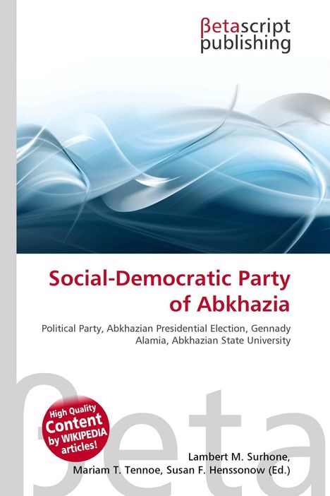 "Betascript Publishing", "Social-Democratic Party of Abkhazia". Dynamische, blaue, abstrakte Wellen oben.