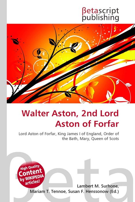 Walter Aston, 2nd Lord Aston of Forfar. Abstrakte Illustration in rot-orange mit Blattmotiven und geschwungenen Linien.