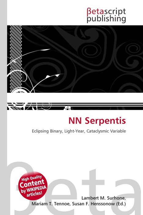„NN Serpentis: Eclipsing Binary, Light-Year, Cataclysmic Variable“, Logo: betascript publishing. Abstrakte Muster.