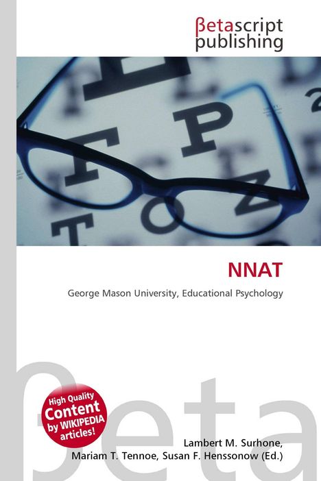 "NNAT, George Mason University, Educational Psychology; Logo: 'betascript publishing'; Brille vor Buchstaben."