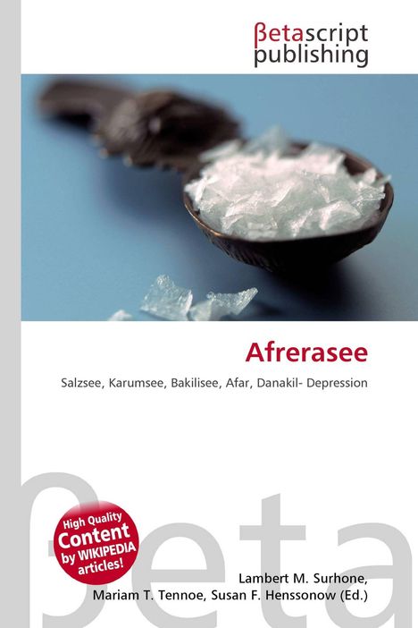 "Afresasee. Salzsee, Karumsee, Bkilisee, Afar, Danakil-Depression." Oben ein Logo, rechts grobes Salz auf Löffel.