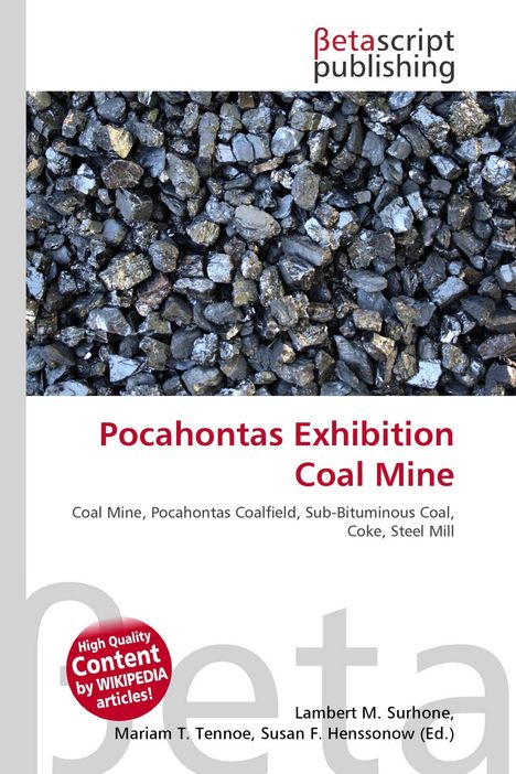 "Pocahontas Exhibition Coal Mine" in roter Schrift, darunter Kohle abgebildet. Text zur Kohle und Bergbau-Themen.