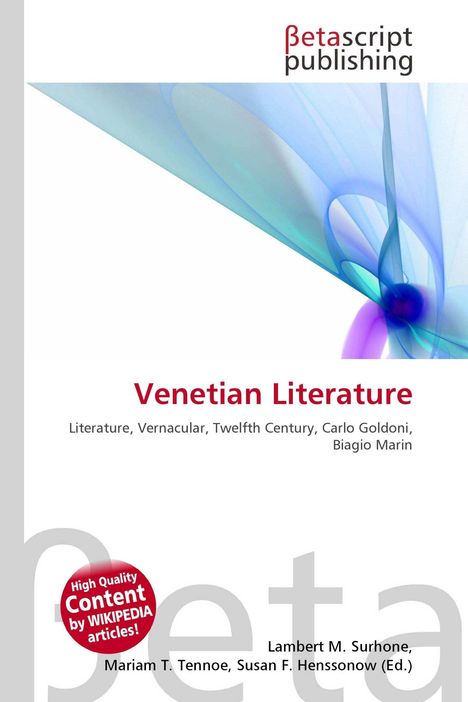 Logo "Betascript Publishing", Titel "Venetian Literature". Abstrakte blaue und violette Formen.
