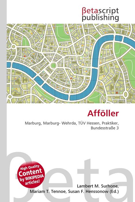 "Afföller. Marburg, Marburg-Wehrda, TÜV Hessen. Kartenausschnitt mit Fluss und Straßen. Logoschriftzug oben."