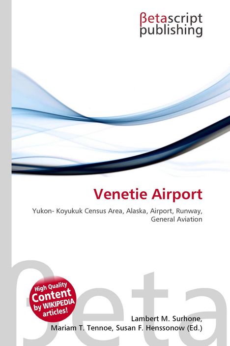 "Venetie Airport" in großem Text. Ein geschwungenes, blaues Band ziert den Hintergrund. Oben steht "betascript publishing".