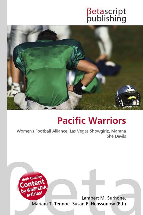 "Pacific Warriors" steht in roter Schrift, darunter "Women's Football Alliance, Las Vegas Showgirlz, Marana She Devils."