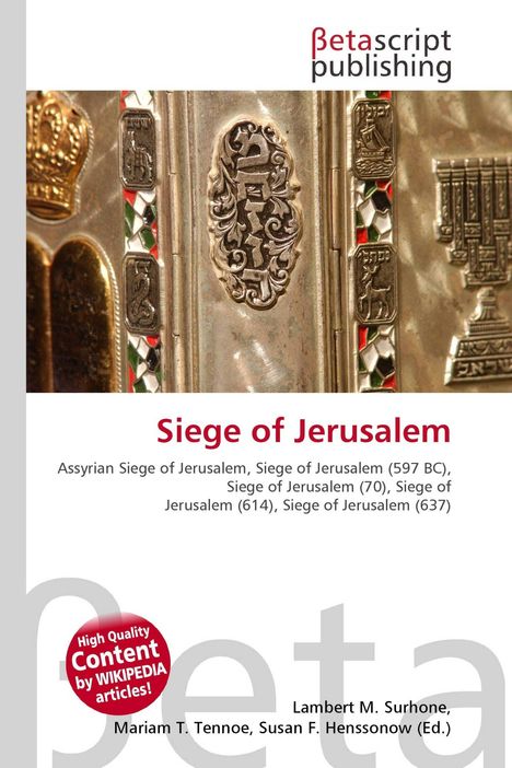 "Siege of Jerusalem" und mehrere Belagerungsjahre. Rechts oben Logo "Betascript publishing". Verzierter Hintergrund.