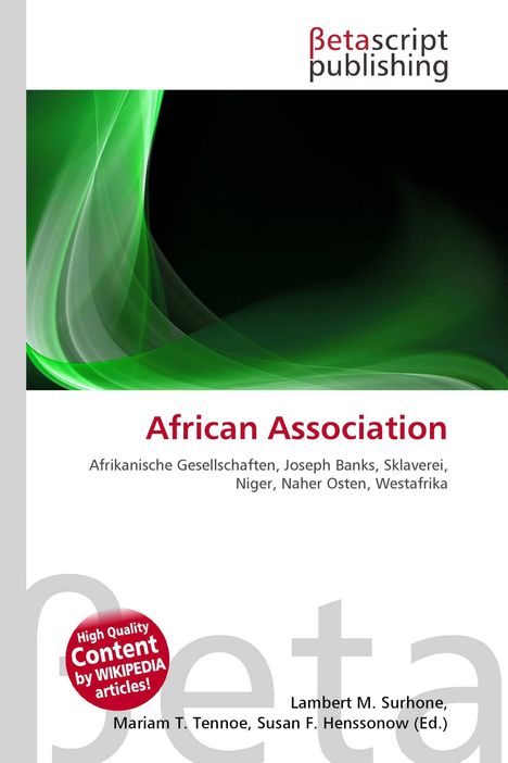 Text: "African Association, Afrikanische Gesellschaften, Joseph Banks, Sklaverei, Niger, Naher Osten, Westafrika." Grünes abstraktes Muster.