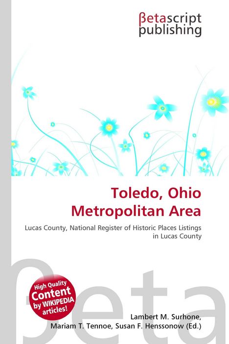 "Toledo, Ohio Metropolitan Area" und "Lucas County". Oben rechts ein Verlagslogo. Unten: Autoren. Florales Design mit blauen Blumen.