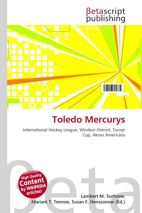 Toledo Mercurys, International Hockey League. Gelbe geometrische Grafik mit dynamischen Linien und Quadraten.