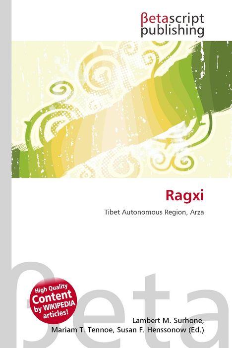 "Betascript Publishing" oben, "Ragxi" in Rot mittig, "Tibet Autonomous Region, Arza" darunter. Abstrakte grüne Muster.
