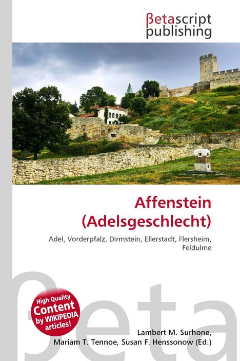 Titel: "Affenstein (Adelsgeschlecht)". Darunter, ein Bild einer Burg auf einem Hügel mit Bäumen und blauen Himmel.