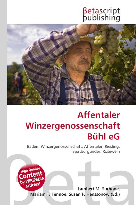 "Affentaler Winzergenossenschaft Bühl eG" steht in roter Schrift. Ein Mann mit Strohhut erntet Trauben.