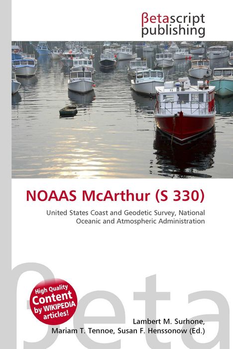 "NOAAS McArthur (S 330)" und "Betascript Publishing" Text über einem Foto von Booten im Wasser.