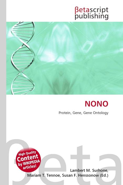 "NONO: Protein, Gene, Gene Ontology." Oben "Betascript Publishing" Logo, DNA-Helix auf grünem Hintergrund.