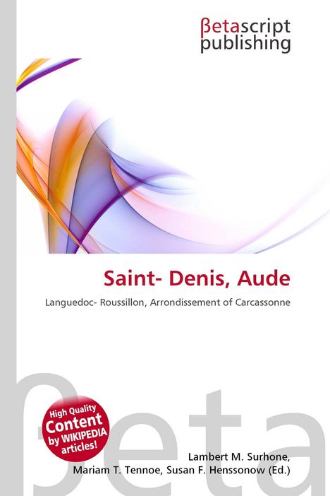 „Saint-Denis, Aude“ in roter Schrift, bunte wellenförmige Grafik, „Betascript Publishing“ als Logo.