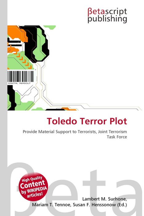 "Toledo Terror Plot" in roter Schrift auf weißem Hintergrund, oben rechts das Logo "Betascript publishing".