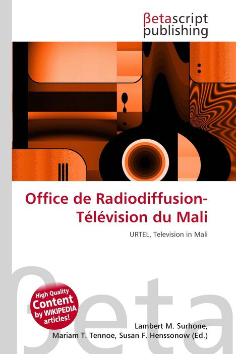 "Office de Radiodiffusion-Télévision du Mali" in roter Schrift. Abstrakte orange-rote geometrische Illustration.