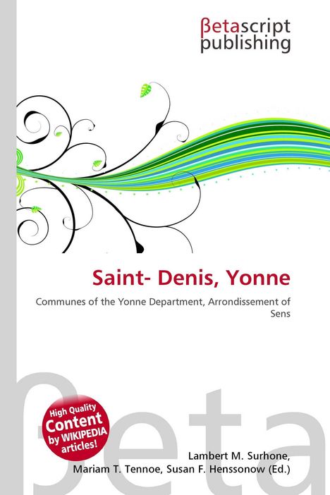 "Saint-Denis, Yonne" in roter Schrift, florales, geschwungenes Design mit grünen Linien, Betascript Publishing Logo oben rechts.