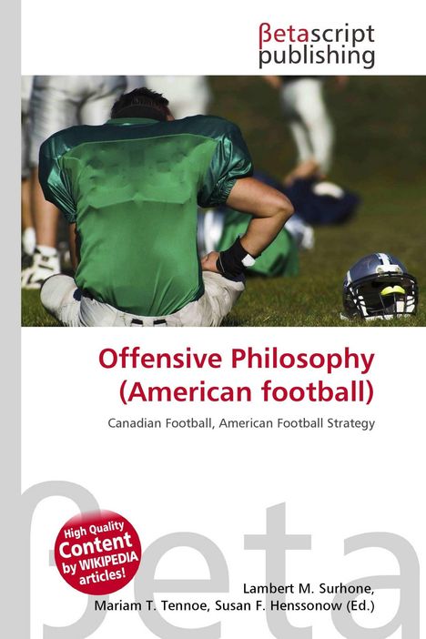 "Offensive Philosophy (American football)" mit einem Footballspieler in grünem Trikot und Helm auf Rasen.