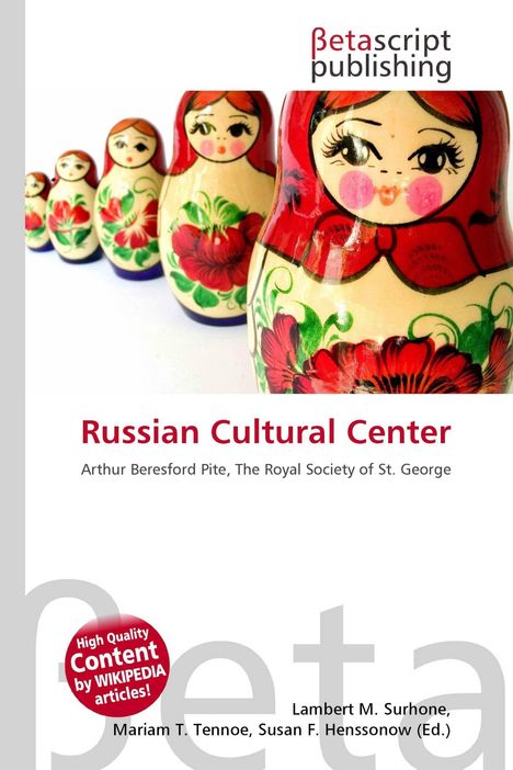"Russian Cultural Center" steht in roter Schrift. Daneben sind ineinander gestapelte Matroschka-Puppen abgebildet.