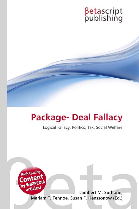 Text: "Package-Deal Fallacy", "Logical Fallacy, Politics, Tax, Social Welfare". Oben ist ein Logo. Eine blaue abstrakte Grafik.