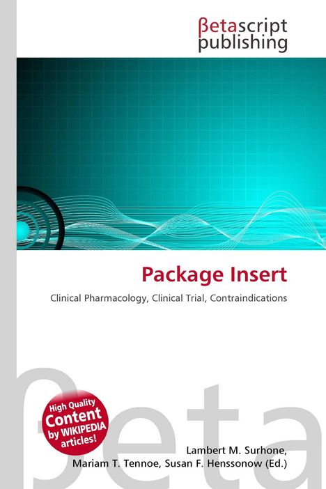 "Package Insert: Clinical Pharmacology, Clinical Trial, Contraindications" und ein Logo von Betascript Publishing oben links.
