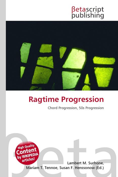 "Betascript Publishing", "Ragtime Progression", "Chord Progression, 50s Progression". Grüntönige Mosaik-Illustration.