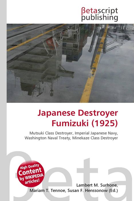 "Japanese Destroyer Fumizuki (1925)" und andere Titeltexte auf einem Buchcover, mit Hafenszene spiegelbildlich im Wasser.
