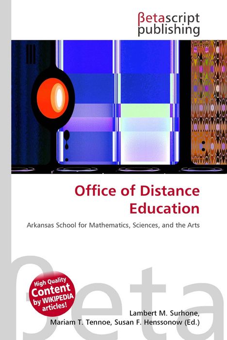 "Office of Distance Education", "Arkansas School for Mathematics, Sciences, and the Arts". Abstrakte Grafik in Blau und Braun.